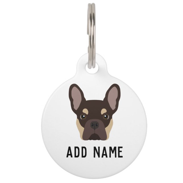 Bruine Tan French Bulldog Pet ID Tag Huisdierpenning (Voorkant)