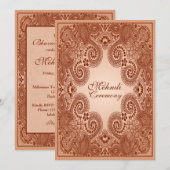 Bruine, Tan Henna Mehndi Feest Uitnodiging (Voorkant / Achterkant)