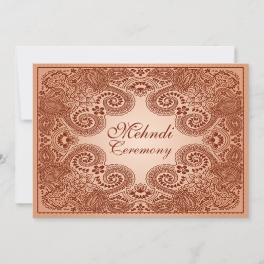 Bruine, Tan Henna Mehndi Feest Uitnodiging 2 (Voorkant)