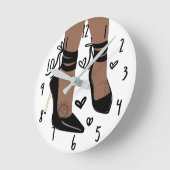 Bruine Tan Skin Black Strappy High Heels Sun Moon Ronde Klok (Hoek)