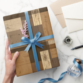 Bruine Tannige Rustieke Houten Plaid Patroon Cadeaupapier