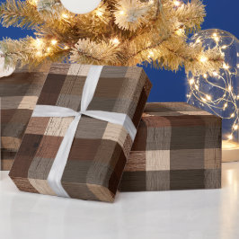 Bruine Tannine Rustieke Houten Plaid Patroon Cadeaupapier