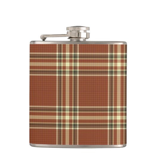 Bruine Tartan Vinyl Wrapped Flask Heupfles (Voorkant)