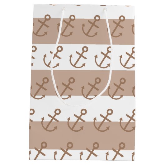 Bruine tas met wieltjes en witte gestreept anker p medium cadeauzakje (Achterkant)