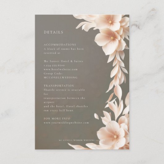 Bruine taupe perzik roze bloemen details kaart (Voorkant)