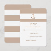 Bruine Taupe & Wit Gestreepte Anker RSVP-Kaart RSVP Kaartje (Voorkant / Achterkant)