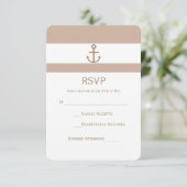 Bruine Taupe & Wit Gestreepte Anker RSVP-Kaart RSVP Kaartje (Staand voorkant)