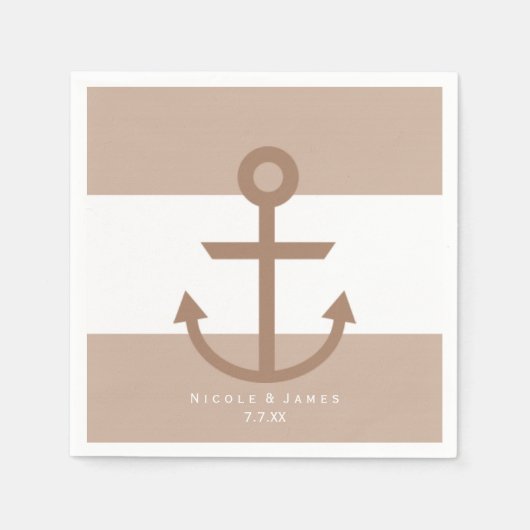 Bruine Taupe & Wit Gestreepte Ankerservetten Servetten (Voorkant)