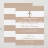 Bruine Taupe & Wit Gestreepte Ankeruitnodigingen Kaart (Voorkant / Achterkant)