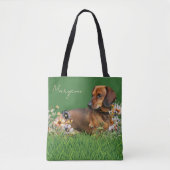Bruine teckel Hond Gepersonaliseerde Canvas tas (Voorkant)