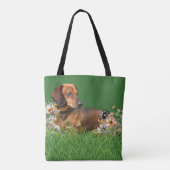 Bruine teckel Hond Gepersonaliseerde Canvas tas (Achterkant)