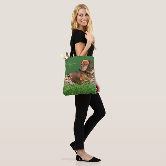 Bruine teckel Hond Gepersonaliseerde Canvas tas (Op model)