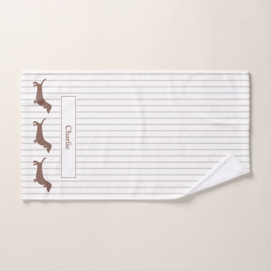 Bruine Teckels op Beige Strepen Custom Name Handdoek (Handdoek)