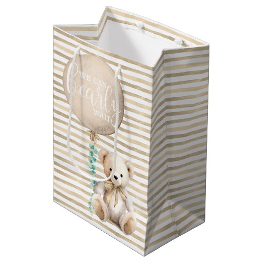 Bruine Teddy Bear Baby shower Gift Bag Medium Cadeauzakje (Voorkant Gekanteld)