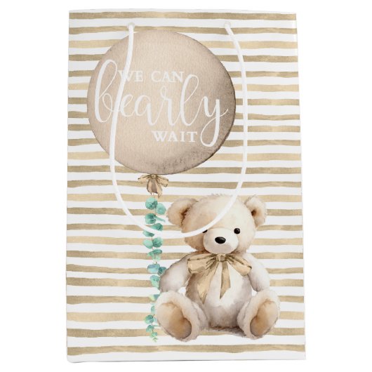 Bruine Teddy Bear Baby shower Gift Bag Medium Cadeauzakje (Voorkant)
