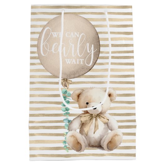 Bruine Teddy Bear Baby shower Gift Bag Medium Cadeauzakje (Achterkant)