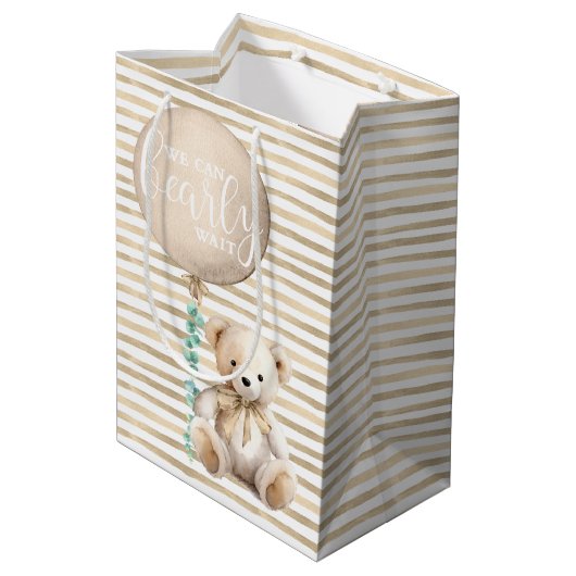 Bruine Teddy Bear Baby shower Gift Bag Medium Cadeauzakje (Achterkant Gekanteld)