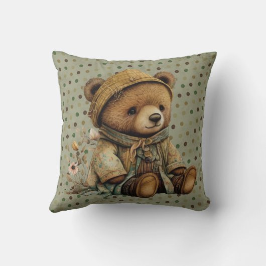  bruine Teddy Bear en Polkadots Kussen (Achterkant)