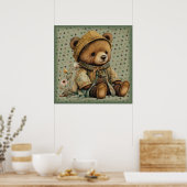  bruine Teddy Bear en Polkadots Poster (Keuken)