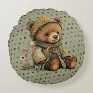 bruine Teddy Bear en Polkadots Rond Kussen