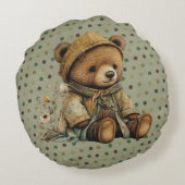 bruine Teddy Bear en Polkadots Rond Kussen (Achterkant)