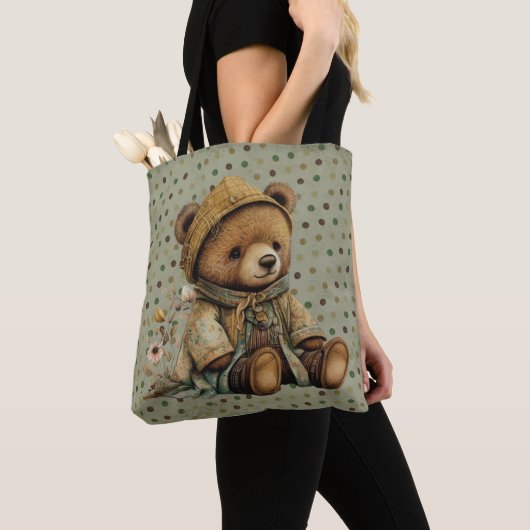 bruine Teddy Bear en Polkadots Tote Bag (Dichtbij)