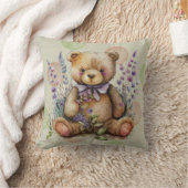 Bruine Teddy Bear Lavender Flowers and Polkadots Kussen (Deken)