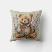 Bruine Teddy Bear Lavender Flowers and Polkadots Kussen (Achterkant)