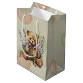 Bruine Teddy Bear Lavender Flowers and Polkadots Medium Cadeauzakje (Voorkant Gekanteld)
