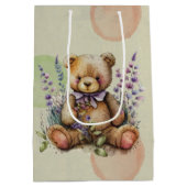 Bruine Teddy Bear Lavender Flowers and Polkadots Medium Cadeauzakje (Achterkant)