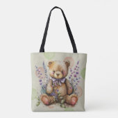 Bruine Teddy Bear Lavender Flowers and Polkadots Tote Bag (Achterkant)