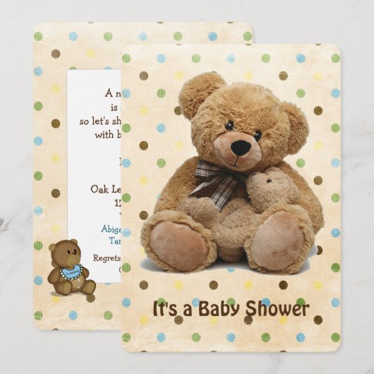 Bruine Teddy bears op poka Dots Baby shower Kaart (Voorkant / Achterkant)