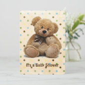 Bruine Teddy bears op poka Dots Baby shower Kaart (Staand voorkant)