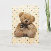 Bruine Teddy bears op poka Dots New Baby Kaart (Voorkant)