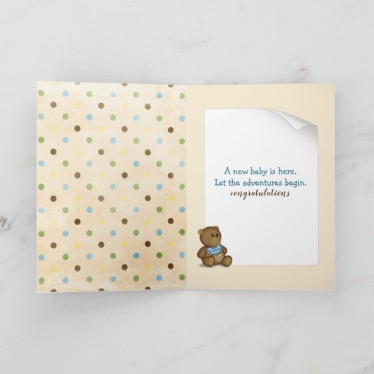 Bruine Teddy bears op poka Dots New Baby Kaart (Binnen)
