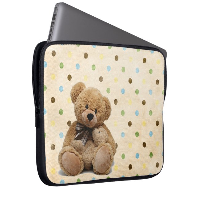 Bruine Teddy bears op pokadots Laptop Sleeve (Voorkant Rechts)
