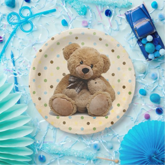 Bruine Teddy bears op pokadots Papieren Bordje (Feest)
