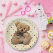 Bruine Teddy bears op pokadots Papieren Bordje (Feest)