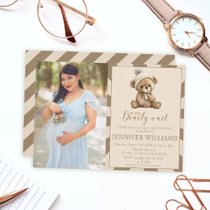 Bruine teddybeer baby shower foto-uitnodiging kaart