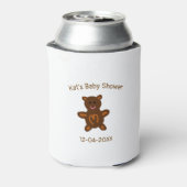 Bruine teddybeer baby shower naam toevoegen datum blikjeskoeler (Blikje Achterkant)