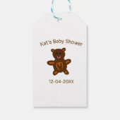 Bruine teddybeer baby shower naam toevoegen datum  cadeaulabel (Achterkant)