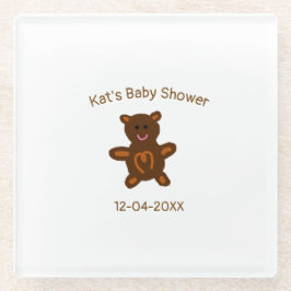 Bruine teddybeer baby shower naam toevoegen datum  glazen onderzetter