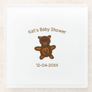 Bruine teddybeer baby shower naam toevoegen datum glazen onderzetter