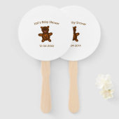 Bruine teddybeer baby shower naam toevoegen datum  handwaaier (Voorkant en achterkant)