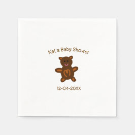 Bruine teddybeer baby shower naam toevoegen datum  servet