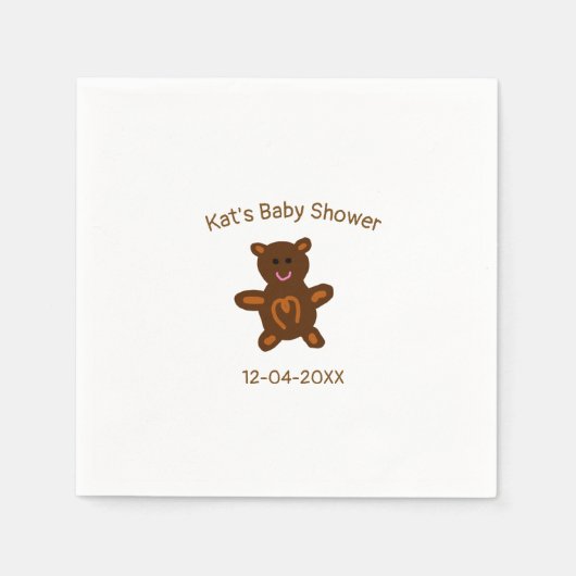 Bruine teddybeer baby shower naam toevoegen datum  servet (Voorkant)
