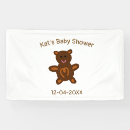 Bruine teddybeer baby shower naam toevoegen datum  spandoek