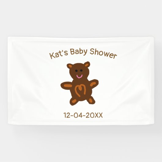 Bruine teddybeer baby shower naam toevoegen datum  spandoek (Horizontaal)