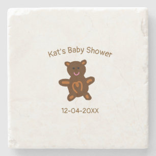 Bruine teddybeer baby shower naam toevoegen datum  stenen onderzetter