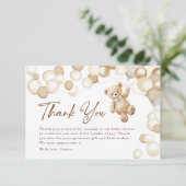 Bruine teddybeer babyshower bedankkaart (Staand voorkant)